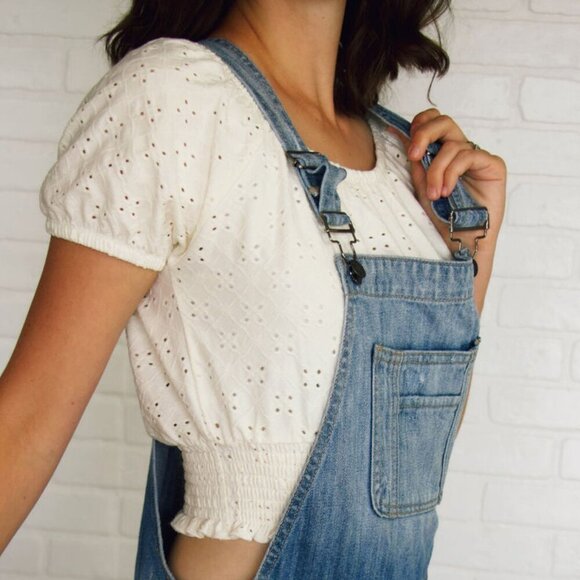 HIDDEN JEANS ~ Blue Denim Shortalls with Distressing and Cuffs ~ Size X-Small - Picture 4 of 14